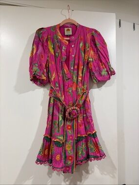 Farm Rio — belted puff sleeve floral mini